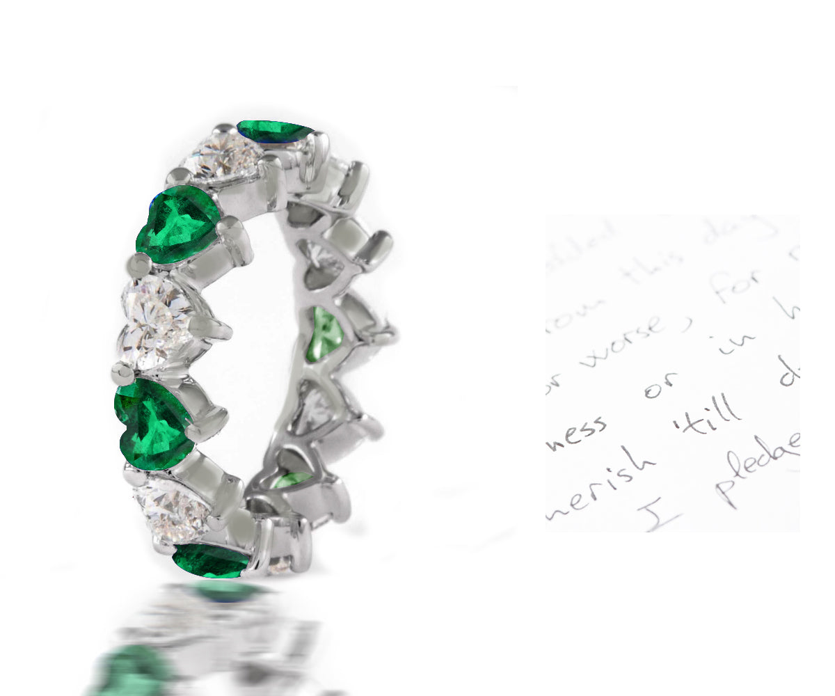 224 custom made stackable alternating heart emerald and diamond eternity band ring