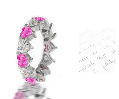 224 custom made stackable alternating heart pink sapphire and diamond eternity band ring