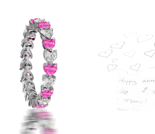 226 custom made stackable alternating heart pink sapphire and diamond eternity band ring