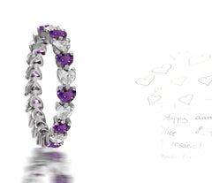 226 custom made stackable alternating heart purple sapphire and diamond eternity band ring