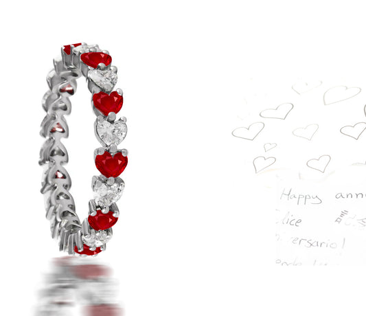 226 custom made stackable alternating heart ruby and diamond eternity band ring