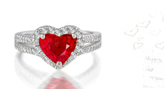 227 custom made unique heart ruby center stone diamond halo and channel set diamond band engagement ring