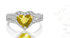 227 custom made unique heart yellow sapphire center stone diamond halo and channel set diamond band engagement ring