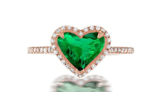 228 custom made unique heart emerald center stone diamond halo and channel set diamond band engagement ring