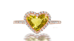 228 custom made unique heart yellow sapphire center stone diamond halo and channel set diamond band engagement ring