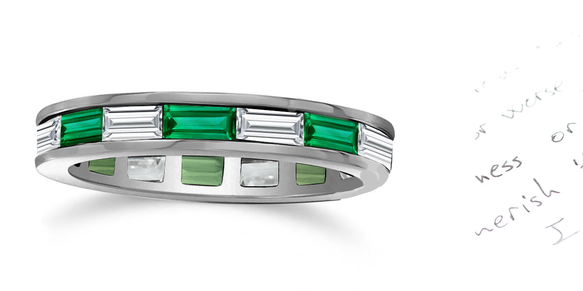 236 custom made unique stackable alternating baguette emerald and diamond eternity band ring