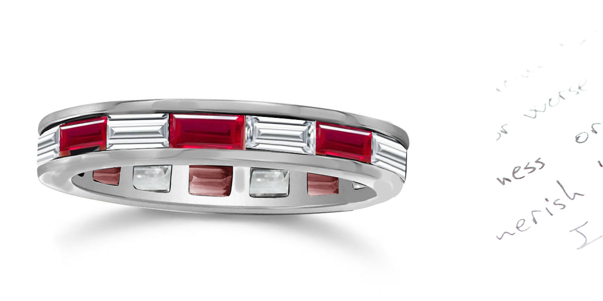 236 custom made unique stackable alternating baguette ruby and diamond eternity band ring