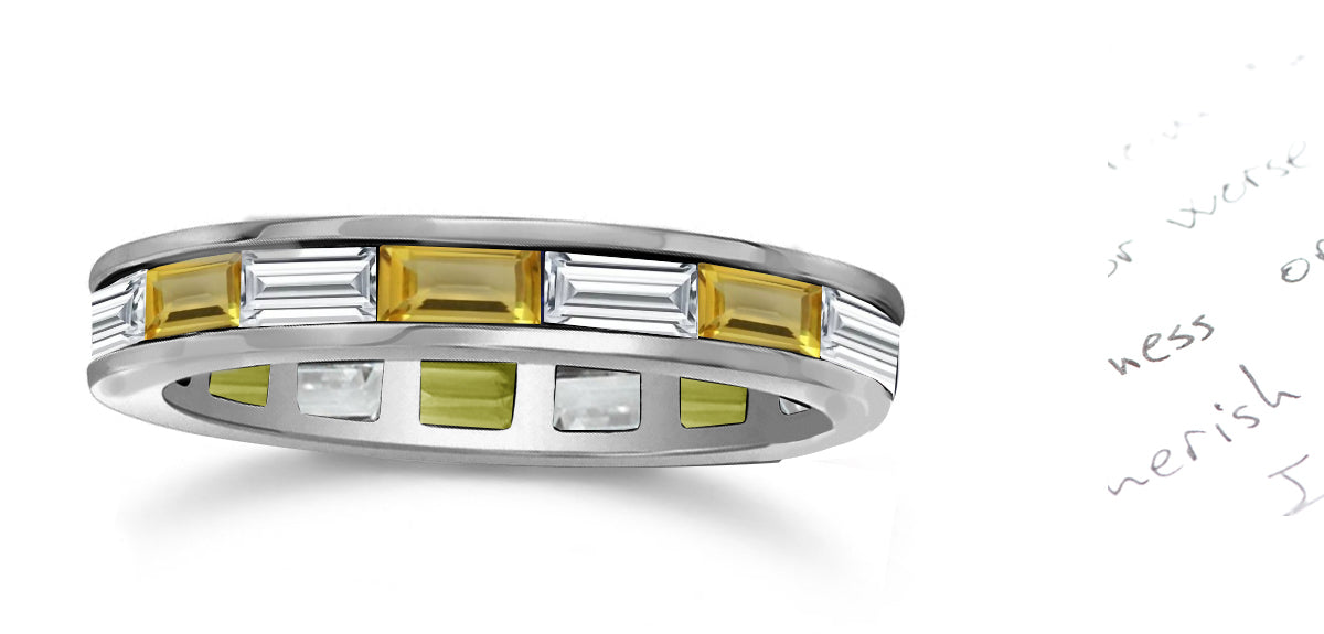 236 custom made unique stackable alternating baguette yellow sapphire and diamond eternity band ring