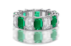 237 custom made unique stackable alternating emerald cut emerald and diamond eternity band ring