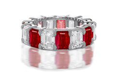 237 custom made unique stackable alternating emerald cut ruby and diamond eternity band ring