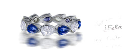 239 custom made unique stackable alternating marquise blue sapphire and diamond eternity band ring