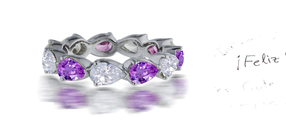 239 custom made unique stackable alternating marquise purple sapphire and diamond eternity band ring