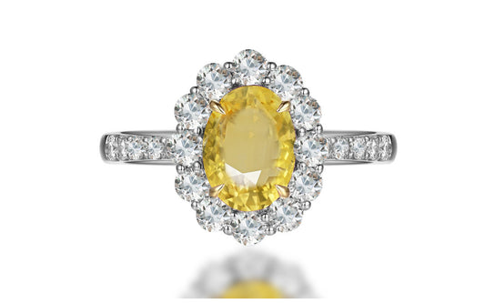 241 custom made unique oval yellow sapphire center stone and diamond halo band engagement ring