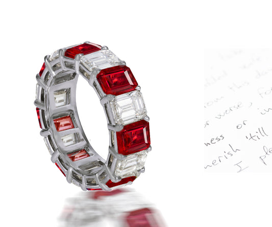 246 custom elegant stackable alternating emerald cut ruby and diamond eternity band wedding anniversary ring