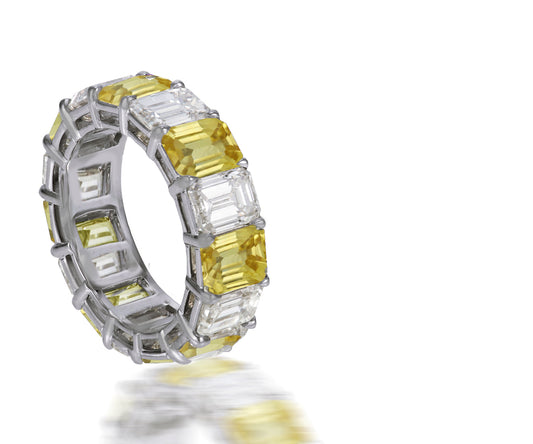 246 custom elegant stackable alternating emerald cut yellow sapphire and diamond eternity band wedding anniversary ring