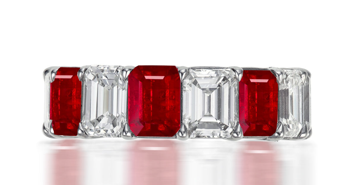 247 custom elegant stackable alternating emerald cut ruby and diamond eternity band wedding anniversary ring