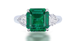 259 custom made unique square emerald center stone and pear diamond accent three stone engagement ring