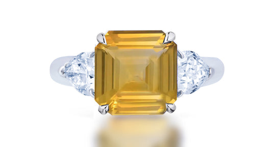 259 custom made unique square yellow sapphire center stone and pear diamond accent three stone engagement ring1