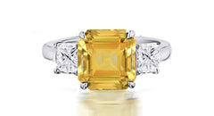 260 custom made unique square yellow sapphire center stone and square diamond accent three stone engagement ring