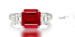 262 custom made unique square ruby center stone and emerald cut diamond accent three stone engagement ring