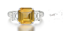 262 custom made unique square yellow sapphire center stone and emerald cut diamond accent three stone engagement ring