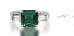 264 custom made unique square emerald center stone and baguette cut diamond accent three stone engagement ring