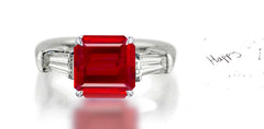 264 custom made unique square ruby center stone and baguette cut diamond accent three stone engagement ring