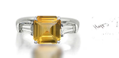 264 custom made unique square yellow sapphire center stone and baguette cut diamond accent three stone engagement ring