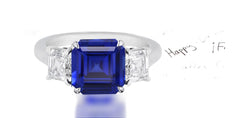 265 custom made unique asscher cut blue sapphire center stone and asscher cut diamond accent three stone engagement ring