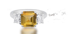 265 custom made unique asscher cut yellow sapphire center stone and asscher cut diamond accent three stone engagement ring