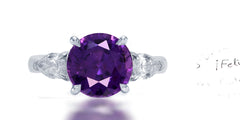 267 custom made unique round purple sapphire center stone and pear diamond accent three stone engagement ring