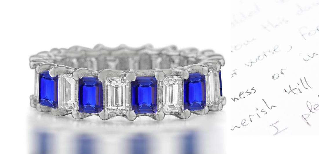 277 custom elegant stackable alternating emerald cut blue sapphire and diamond eternity band wedding anniversary ring