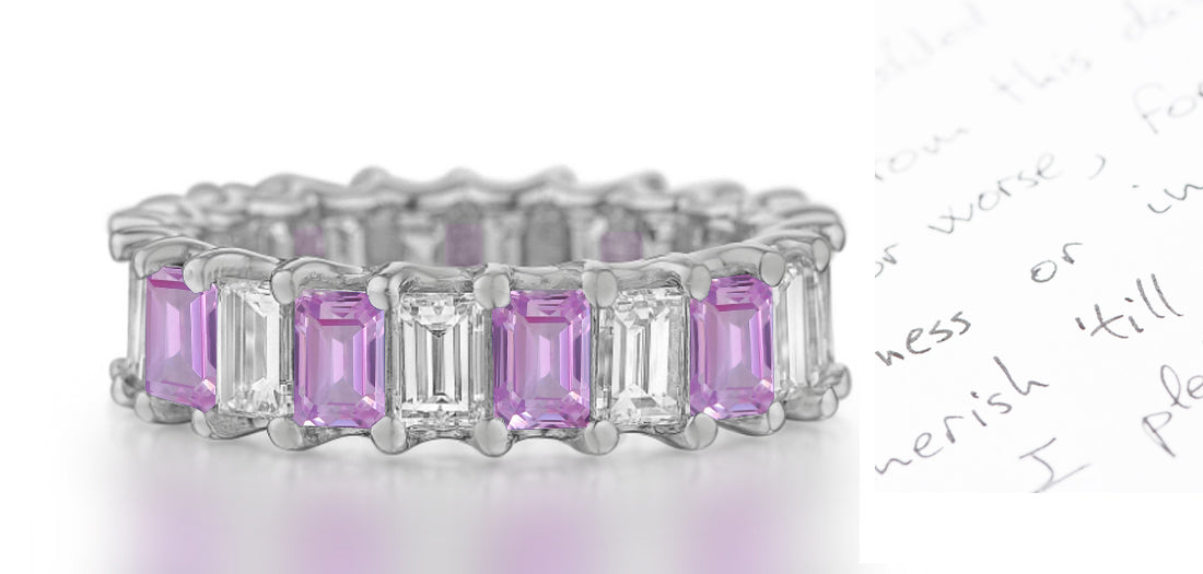 277 custom elegant stackable alternating emerald cut pink sapphire and diamond eternity band wedding anniversary ring