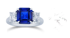 280 custom made unique asscher cut blue sapphire center stone and diamond accent three stone engagement ring