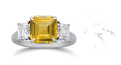 280 custom made unique asscher cut yelow sapphire center stone and diamond accent three stone engagement ring