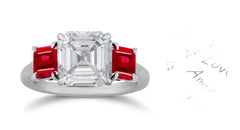 281 custom made unique asscher cut diamond center stone and ruby accent three stone engagement ring