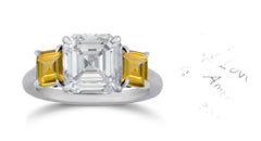 281 custom made unique asscher cut diamond center stone and yellow sapphire accent three stone engagement ring