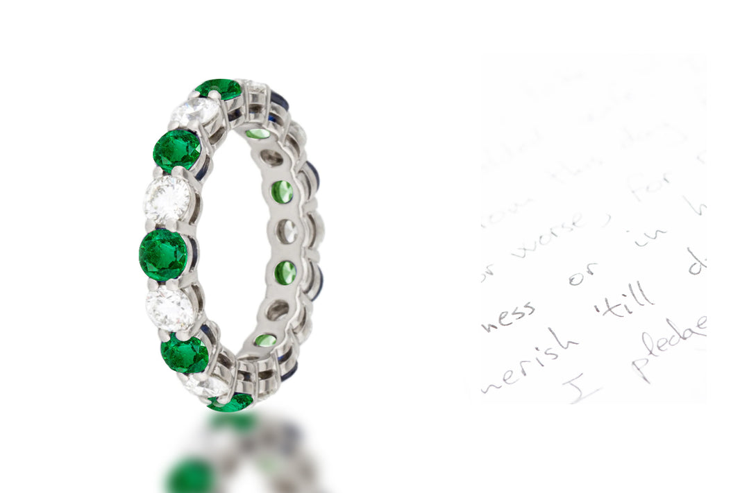 Stackable Green Pear Emerald & Diamond Eternity Rings – Custom Made Rings