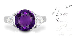 297 custom made unique round purple sapphire center stone and heart diamond accent three stone engagement ring