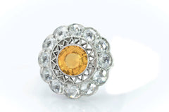 3 custom made yellow sapphire and diamond flower halo engagement rings