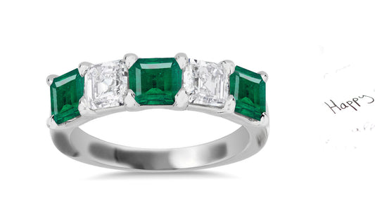 308 custom made unique asscher cut emerald diamond five stone anniversary ring