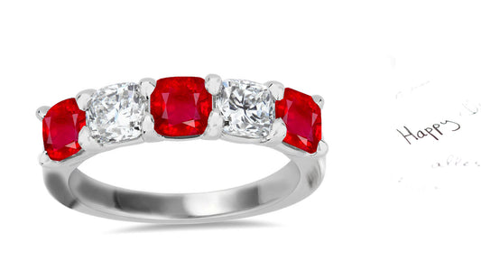 309 custom made unique cushion cut ruby diamond five stone anniversary ring