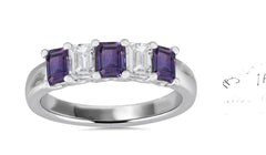 310 custom made unique emerald cut purple sapphire and diamond five stone anniversary ring