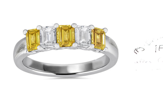 310 custom made unique emerald cut yellow sapphire and diamond five stone anniversary ring