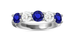 312 custom made unique round blue sapphire and diamond five stone anniversary ring