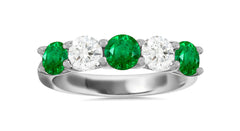 312 custom made unique round emerald and diamond five stone anniversary ring