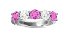 312 custom made unique round pink sapphire and diamond five stone anniversary ring