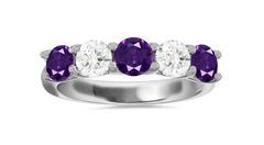 312 custom made unique round purple sapphire and diamond five stone anniversary ring