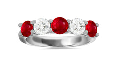 312 custom made unique round ruby and diamond five stone anniversary ring