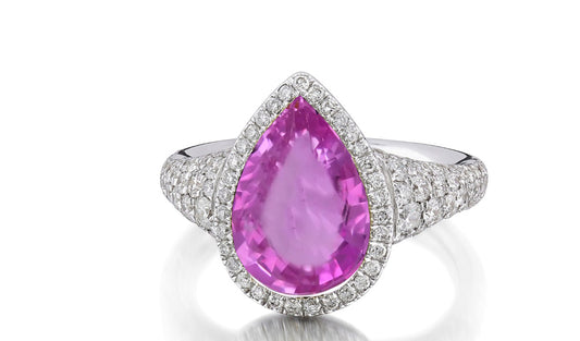 315 custom made unique pears pink sapphire center stone and diamond halo accent engagement ring